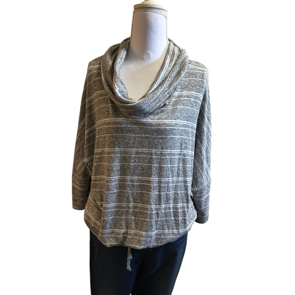 Green Envelope Gray and White Striped Cowl Neck Sweater size large NWT